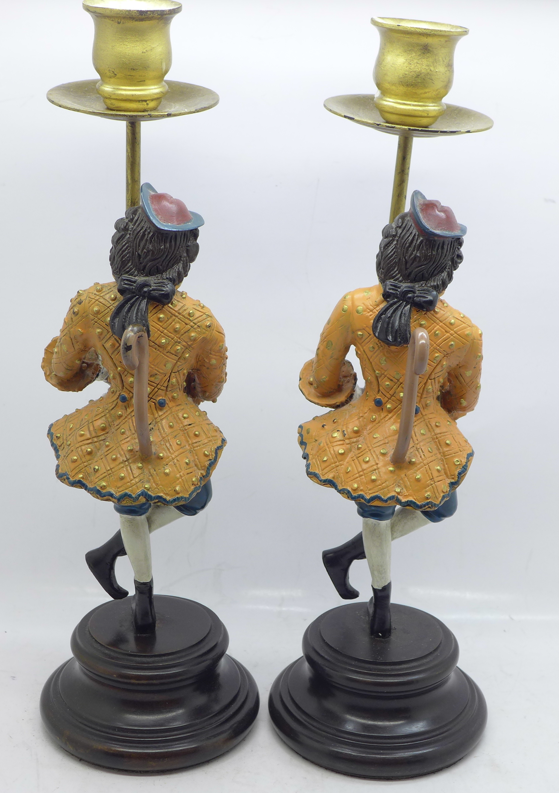 A pair of whimsical painted bronze monkey figural candlesticks, 29cm - Image 3 of 3