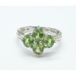 A 9ct gold and green stone ring, 2.4g, L