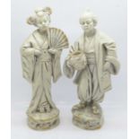 A pair of Royal Dux figures, Japanese Geisha and man, impressed marks, 1025 and 1026 to the base,