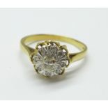 An 18ct gold and diamond cluster ring, 3.3g, P