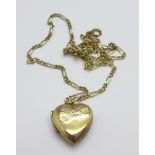 A 9ct gold chain with a 9ct back and front locket, chain 3g