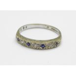 A 9ct gold, diamond and sapphire ring, 2g, M