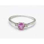 A 9ct white gold, diamond and pink sapphire ring, 1.2g, Q