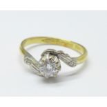 An 18ct gold, platinum set diamond solitaire ring, 3.2g, O