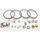 Four bangles and other jewellery