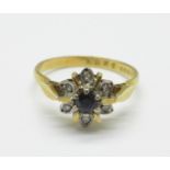 An 18ct gold, sapphire and diamond ring, 3g, N