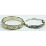 Two silver bangles, 37g
