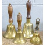 Four brass bells including one marked ARP