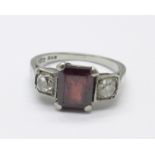 A platinum, diamond and red stone ring, 4.3g, K