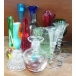 A collection of coloured and plain glass including Whitefriars