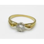 An 18ct gold and diamond solitaire ring, 2g, M