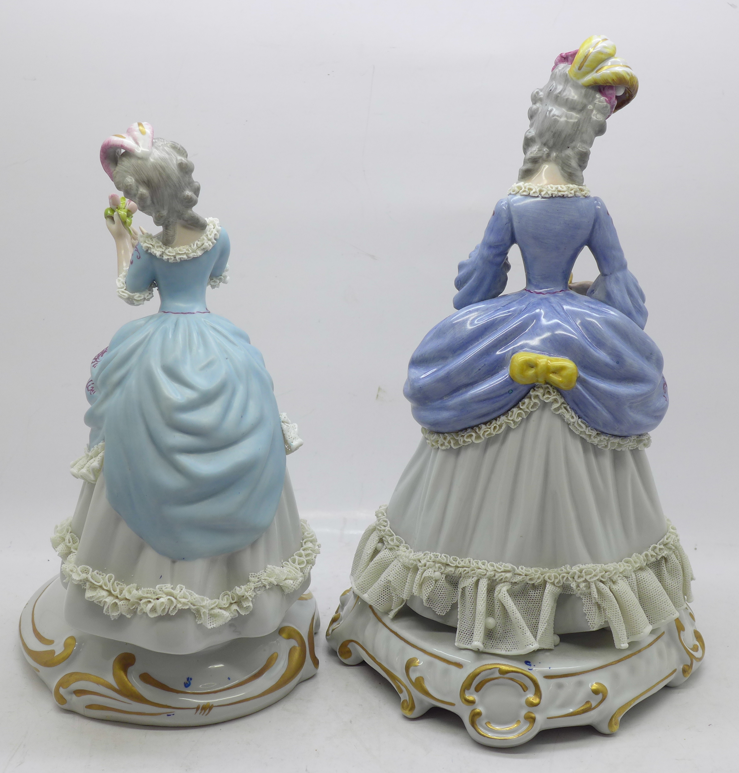 Two Capodimonte Neapolitan figures, some lace detailing a/f - Image 3 of 4