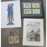 Four framed WWI silk and needlework cards, three Cash's silks, mounted, a Mandleberg Waterproof