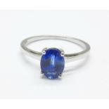 A 9ct gold and blue stone ring, 2.1g, P