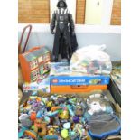 A Star Wars Darth Vader figure, a Lego Racers Super Speedway Game, loose Lego, boxed K'Nex and