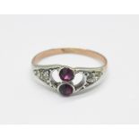 A 9ct gold and silver stone set ring, N