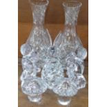 A collection of glassware including a pair of Stuart lead crystal glass vases and Daum animal