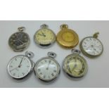 A silver cased Zenith alarm pocket watch, the dial marked Birch & Gaydon Ltd., London, and six other