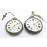 Two silver pocket watches, one marked Wise, Manchester, and one Waltham with case hallmarked