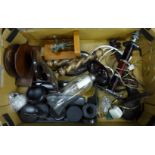 Two Bakelite table lamp bases, an ebony dressing table set, letter tidy, etc. **PLEASE NOTE THIS LOT