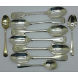 A set of six silver spoons and three other silver spoons, 179g