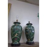 A pair of oriental green glazed table lamps