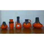 Five assorted West German studio pottery lava vases