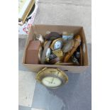 A box of assorted clocks, including Swiza and Schatz