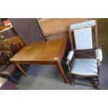 An oak laboratory table and an American beech rocking chair, a/f