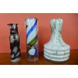 Three studio glass vases