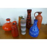 Seven assorted West German studio pottery vases