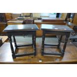 A pair of oak joint stools