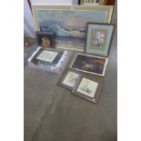 A large E. Garin print, a Sorrento ware inlaid wooden plaque, a Henry VIII plaque, etc. (11)