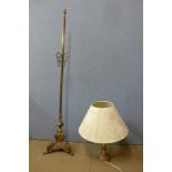 A brass standard lamp and a table lamp
