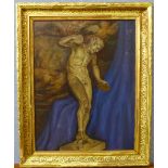 Continental School, classical made nude with angels, oil on board, 56 x 43cms, framed