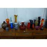 A large quantity of studio and other glassware vases