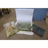 A folder of large prints, including Vernon Ward and Monet