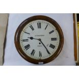 A Victorian walnut circular fusee wall clock, the dial signed D. Farquharson, Perth