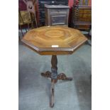 A Victorian inlaid walnut octagonal tripod table