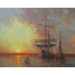 W. Venkeramp, boats at sunset, oil on board, 39 x 49cms, framed