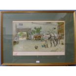 A signed Cecil Charles Windsor Aldin print, The Exeter Road, The White Hart At Hook, with Lawrence &