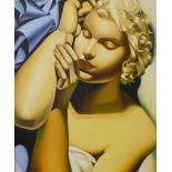 Manner of Tamara de Lempicka, half portrait of a lady, oil on canvas, 60 x 50cms, framed