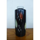 A West German Weimar black porcelain vase, decorated with styalised leaves on a black ground