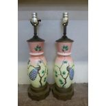 A pair of Art Nouveau style painted glass table lamps