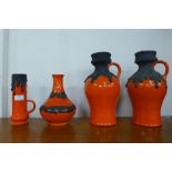 Four assorted West German studio pottery lava vases