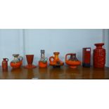 Eight assorted West German studio pottery vases