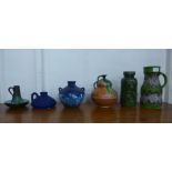 Six assorted West German studio pottery vases