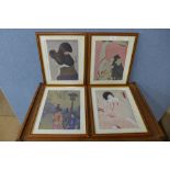 A set of four Japanese Geisha girl prints