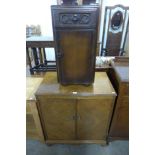 An oak tallboy and an oak bedside cabinet