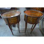 A pair of French Louis XV style inlaid walnut table de nuits